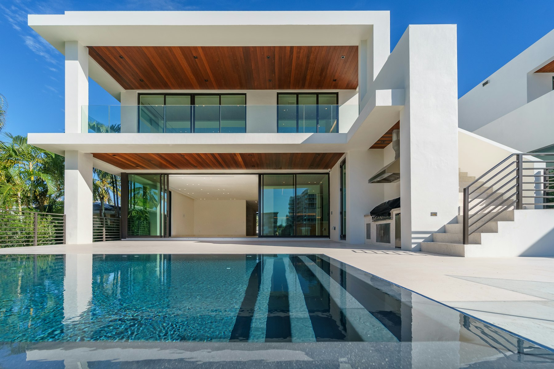 Illustrative modern house with a pool terrace